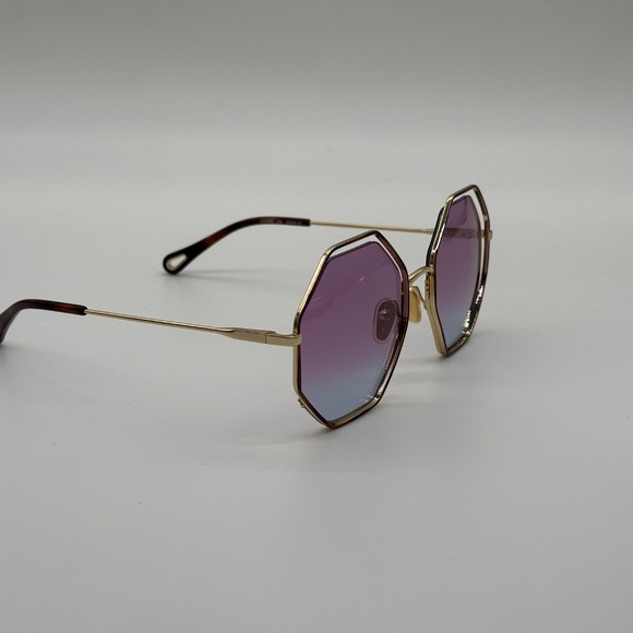 Chloé Eyewear Havana Gold Hexagon Frame Sunglasses NWT 👜 - Picture 3 of 10
